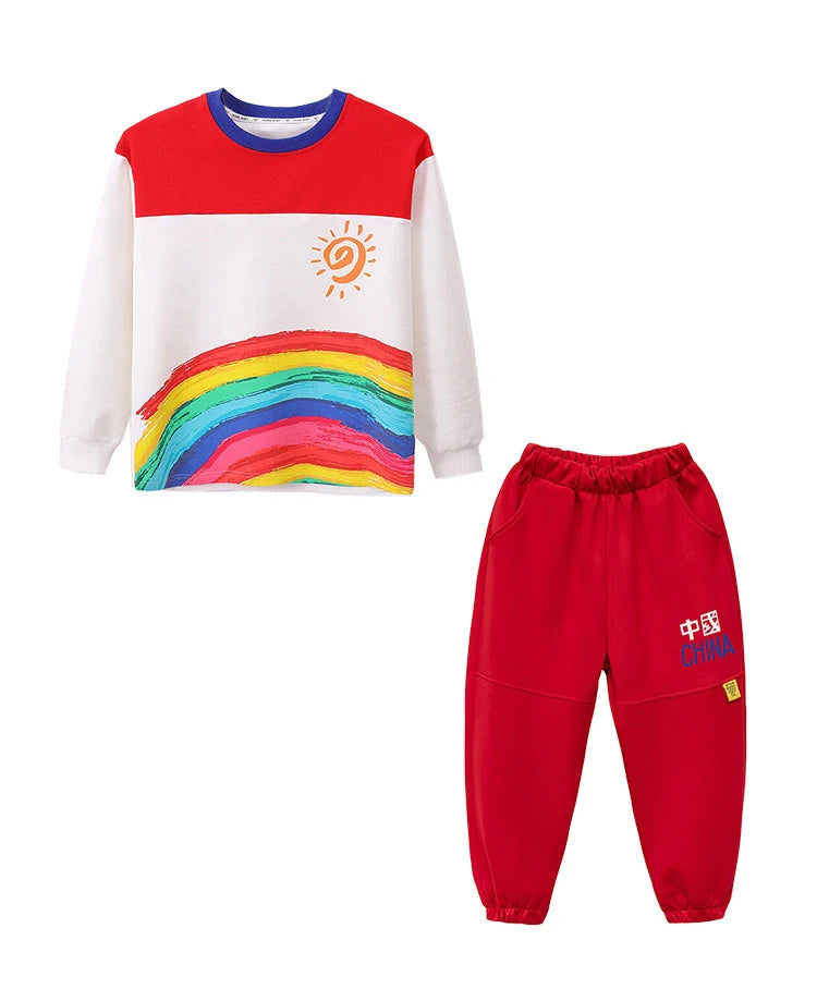 Kids Hip Hop Rainbow Striped Top Street Dance Skirts Boys Sweatshirt Joggers Pants Jazz Clothes Sets Children Girls Streetwear