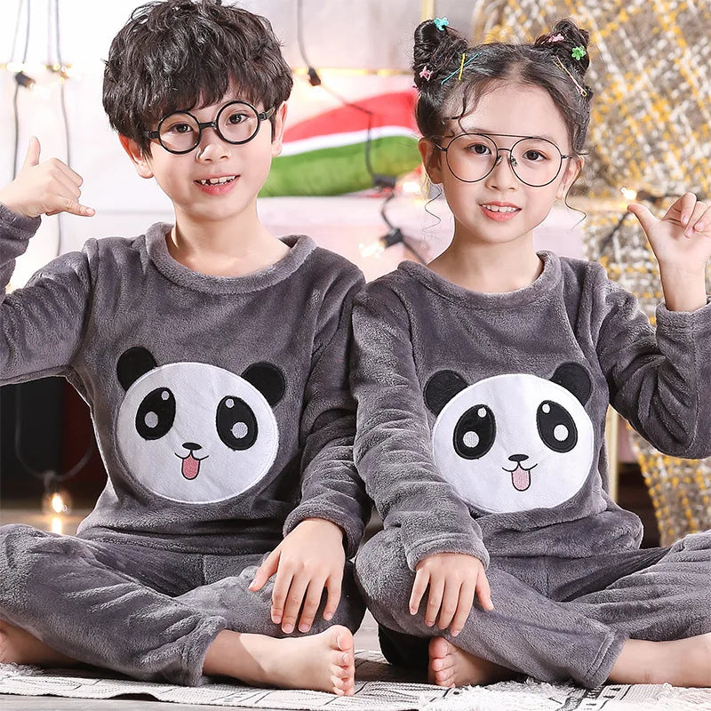 New Winter Kids Pajamas Velvet Thickened Warm Casual Pajamas Loungewear Kids Boys Girls Flannel Set Long Sleeve Coral Fleece