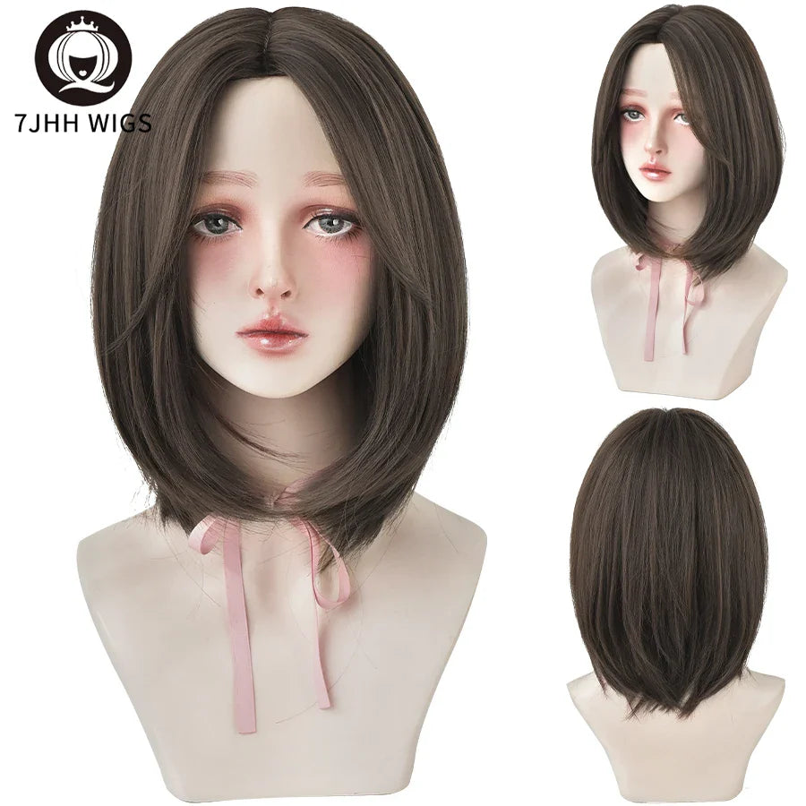 7JHH WIGS Black Short Bob Wig for Girl Daily Wear Synthetic Wig New Style Natural Supple Summer  Heatresistant Wig With Bangs