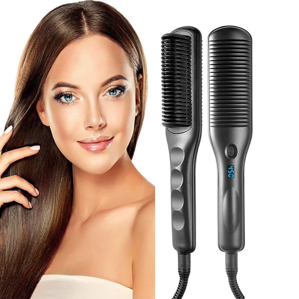 Professional Electric Hair Straightener Brush Anti-scald Straight Curling Dual-use Negative Irons Fast Heat Hair Styling Tools