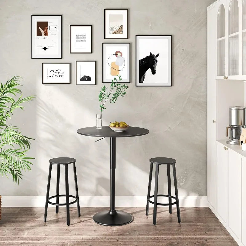 HOOBRO Bar Table, Height-Adjustable Round Pub  27-35.4 Inches, Cocktail  with Base, Modern Style, Suitabl