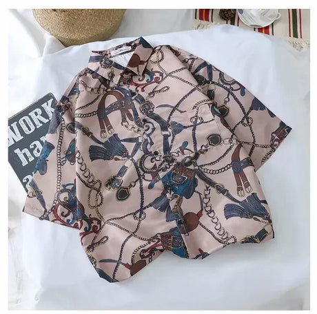 2022 Summer Hawaiian beach seaside flower Shirt for Men Vintage Button Up Thin Half Short Sleeve Shirts Korean Fashion Clothes