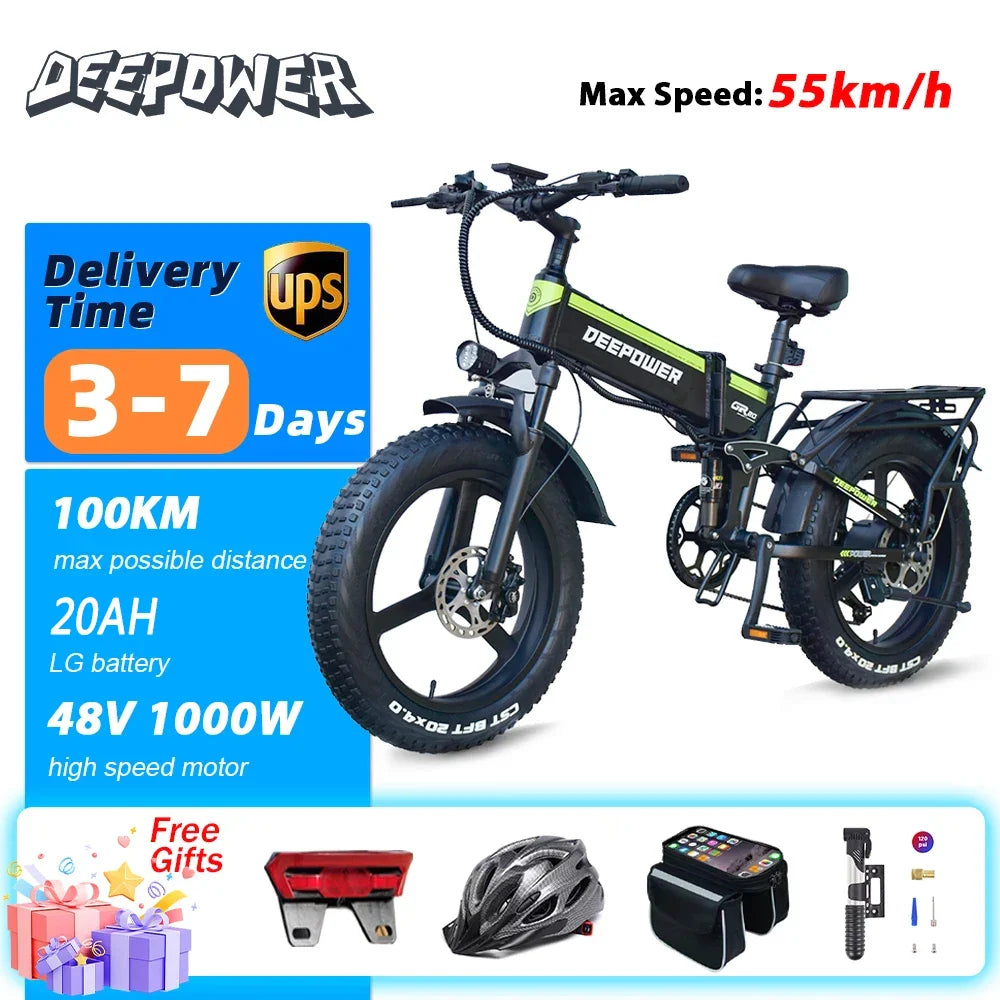 DEEPOWER H20PRO Electric Bicycle 2000W 48V20AH Hydraulic brake Portable Adult Electric Mountain Bike 4.0 Fat Tire Folding Ebike