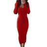 Sexy Backless Bodycon Long Sleeve Dress Slim Midi Dress Women V Neck Ribbed Knitted Midi Dress