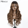 MIRACLE Synthetic Lace Front Wigs For Women Long Wavy 36 Inch Body Wavy Side Part Lace Front Wig Ombre Brown Blonde Cosplay Wig