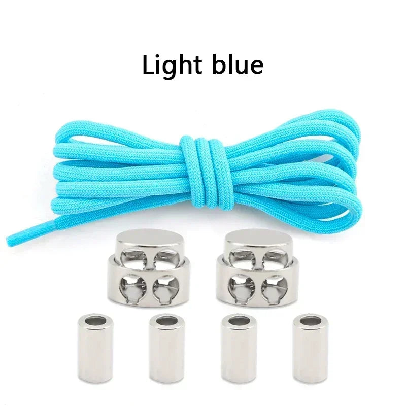 1Pair Round Elastic Laces Sneakers Lock Shoe Laces Without Ties Metal Buckle Laces Kids Adult No Tie Shoelaces Shoes Accessories