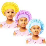 3PCS/LOT Children Elastic Sleepcap Kids Simple Solid Color Satin Bonnets Cute Nightcap Beauty And Hair Care Cap Shower Hat