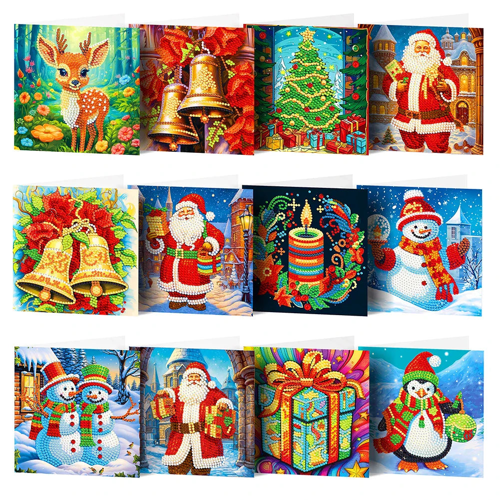 20/16/12/8pcs Christmas Cards Diamond Painting Greeting Cards 5D Diamond Embroidery Diamond Mosaic Set New Year Christmas Gift