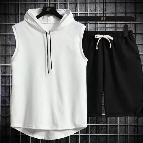 Summer Men's Two Piece Set CasualT-Shirt and Shorts Set Mens Sports Suit Fashion Short Sleeve Tracksuit Hooded T-shirt