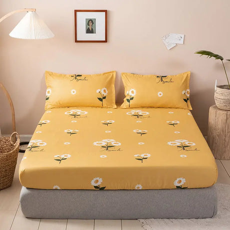 Mattress Cover With Elastic Band Soft Printed Solid Polyester Fitted Sheet NO Pillowcase Pad Protector Linen Double Queen Size