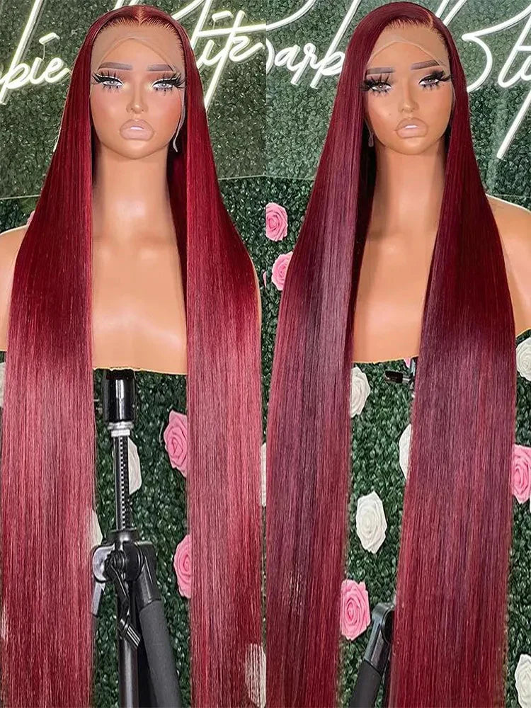 Burgundy 13x6 HD Lace Frontal Human Hair Wig Straight Red 13x4 Lace Front Human Hair Wigs For Women Pre Plucked 99J Colored Wig