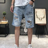 Summer 2022 Light Blue Ripped Cat Whisker Patch Letter Print Slim Denim Shorts Teenagers Jeans Boys and Girls Cowboy Short Pants