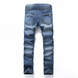 European And American Fold Zipper Motorcycle Snowflake Jeans High Quality Plus Size Direct Sales New Men's Jeans Denim Plus Size