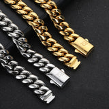 Hip Hop PVD Plated Stainless Steel Necklace Snap Clasp Men Miami Cuban Link Chain Jewelry For Girls Gift Free Laser Logo