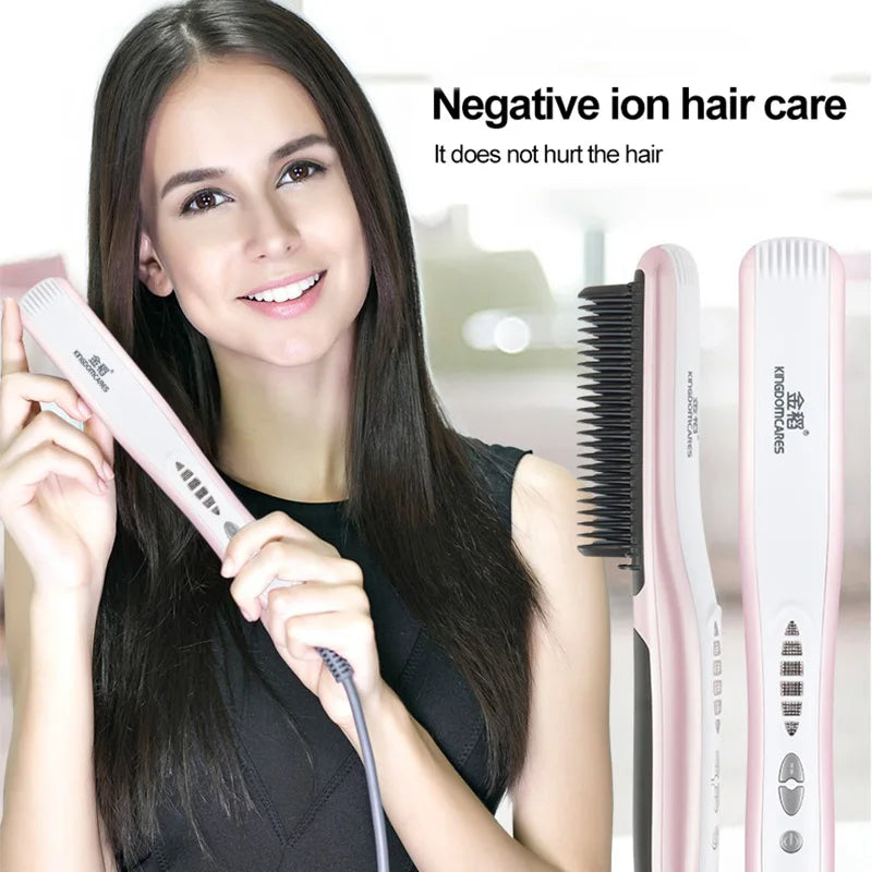 6 Speeds Negative Ion Hair Care 30s Rapid Heating  Straightening Brush Hair Styling Appliances Home Hot Comb