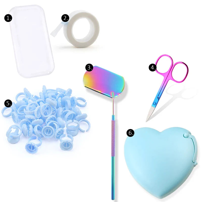 Eyelash Extension Supplies Set Glue Rings Tape Cutter Scissor Forehead Sticker Mirror Glue Storage Tank Makeup Accessories Tools