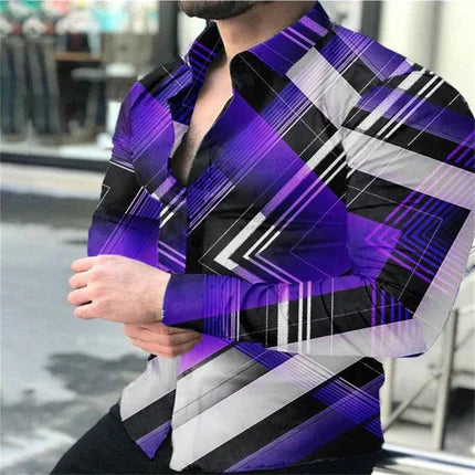 2023 Spring Autumn New Men's Cardigan 3D Printing Casual Long Sleeve Polo Shirt Men's Shirt Men Top