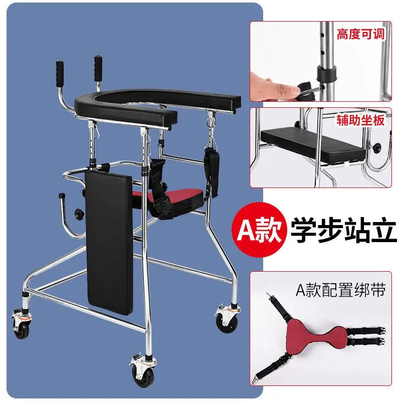 Elderly Trolley Walker with Four-Wheel Mobility Aids Elderly Stroke Hemiplegia Lower Limbs Rehabilitation Training Walking Stand