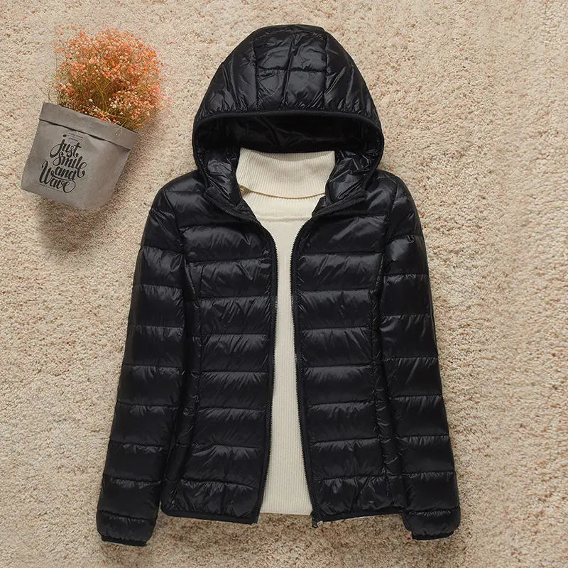 Winter Women Ultralight Thin Down Jacket White Duck Down Hooded Jackets Long Sleeve Warm Coat Parka Female Portable Outwear