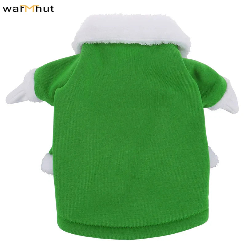 WarmHut Christmas Elf Dog Cat Costume With Hat Funny Pet Christmas Winter Fleece Coat Coat Clothes Outfit Apparel S M L XL Size