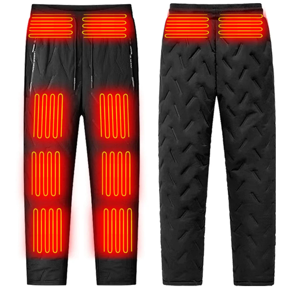 10 Zones Heating Pants Elastic Waist USB Heated Sports Trousers Skiing Fishing Motorcycle Outdoor Casual Thermal Pants Plush