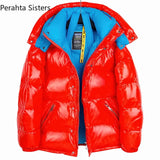 High Quality Short Down Jacket For Men Women Fashion Bright Hooded -30 Degrees Warm Puffer Jacket Couples Winter Coats 2023 New