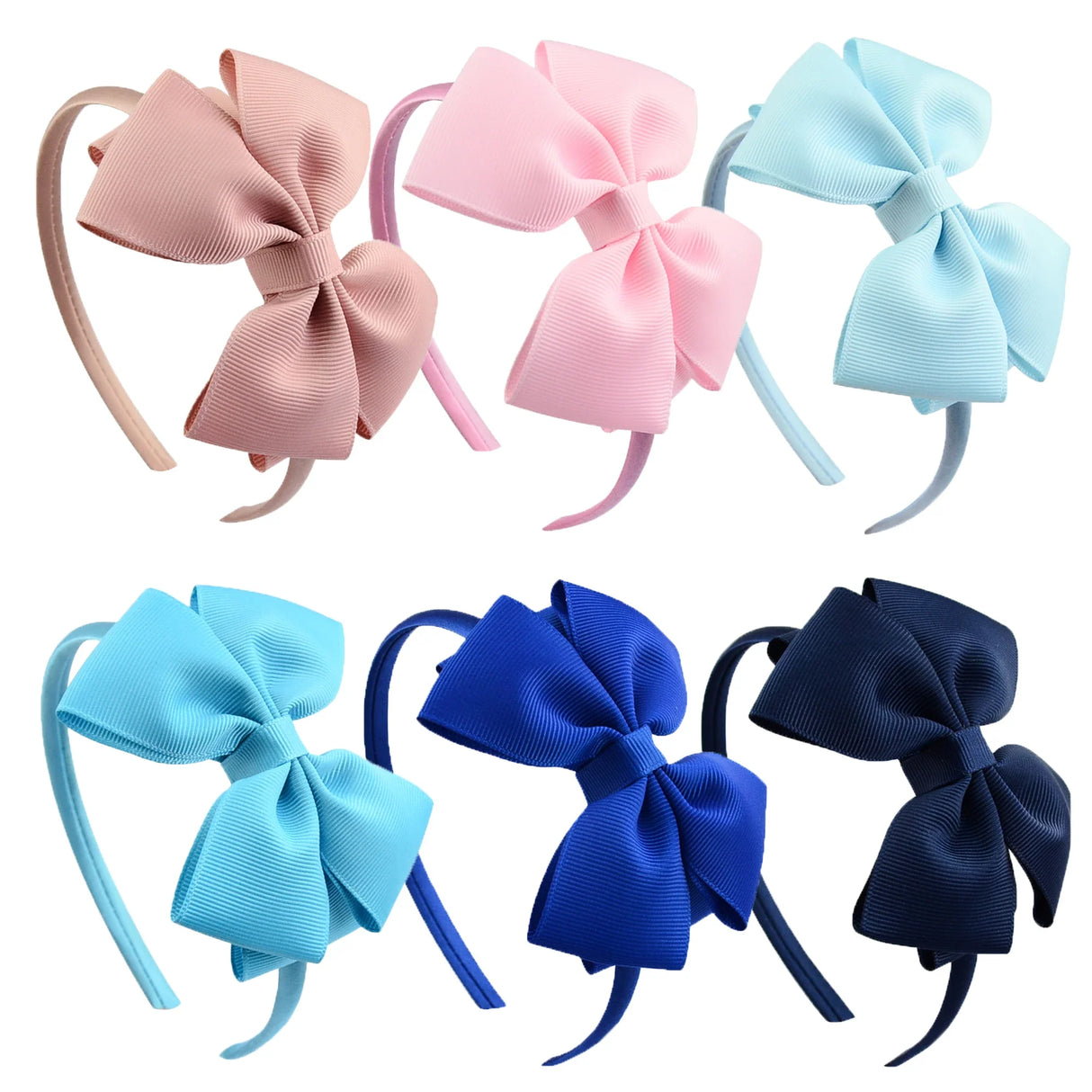 6PCS 4"Plastic Headbands for Girls Twill Fabric Hair Bows Hair Hoops Hair Accessories for Baby Girls Kids