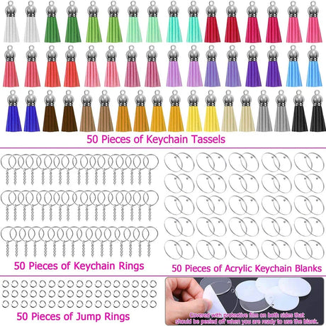 200Pcs Acrylic Keychain Blanks with Rings Clear Key Chains Round Clear Discs Circles Colorful Tassel DIY Crafting Vinyl Projects