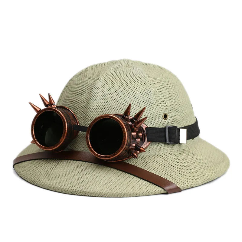 Y2k Parent-child Summer Straw Helmet Pith Sun Hats For Child Women Vietnam War Army Dome Hat Safari Jungle Miners British Cap