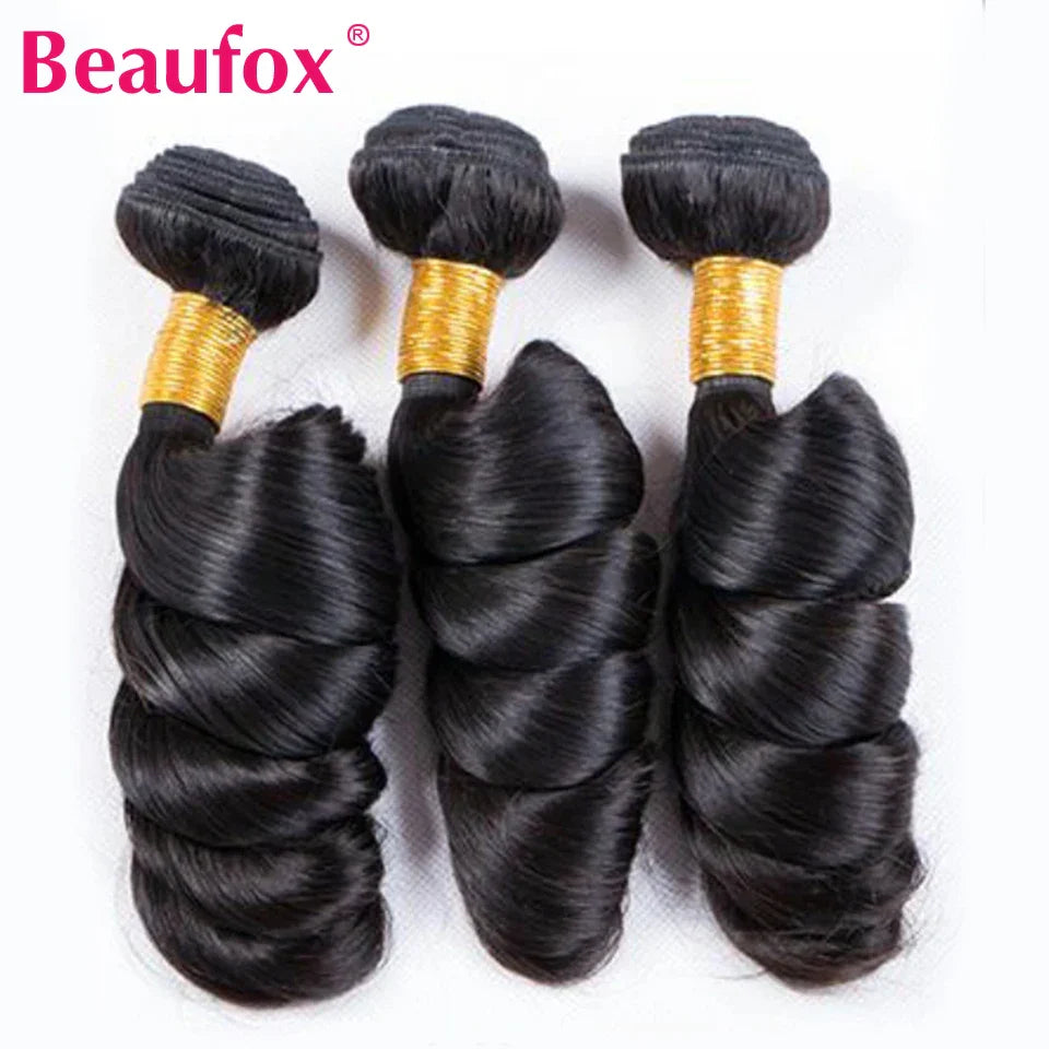 Beaufox Lace Frontal Closure With Bundles Loose Wave Bundles With Closure Indian Human Hair Bundles With Frontal Closure Remy