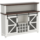 OKD Farmhouse Coffee Bar Cabinet with LED Lights, 55" Sideboard Buffet Table W/Sliding Barn Door & Wine and Glass Rack