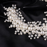 Fashion Bride Large Pearls Wedding Headband Silver Bridal HairPiece Hair Accessorie Hair Jewelry for Women and Girls