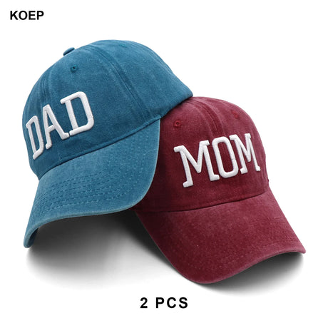 KOEP MOM And DAD Baseball Cap Fishing Caps Men Outdoor Women Washed And Worn Pregnancy Announcement Hats 3D Embroidery