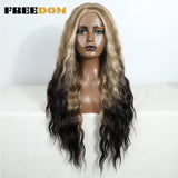 FREEDOM Synthetic Lace Wig Long Deep Wavy Ombre Blonde Ginger Lace Wigs For Black Women Heat Resistant Cosplay Wigs