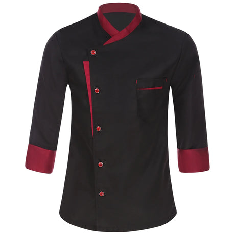 Men Chef Shirt Long Sleeve Cosplay Jacket Kitchen Restaurant Hotel Work Coat with Hat Unisex Contrast Color Food Cooking Uniform