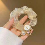 Luxury Rhinestone Pearl Hair Ties Ropes Women Girls Exquisite Elastic Crystal Beaded Ponytail Holder Scrunchies