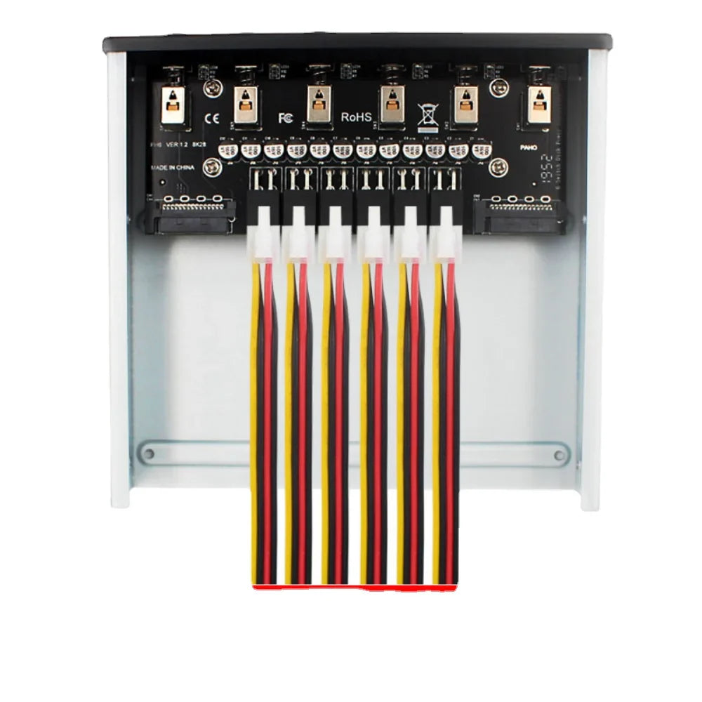 Desktop computer front panel expansion kit for 5.25" optical drive bay with 6 SATA15P power ports and control switch