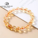 JD Natural Stone Citrines Beads Bracelet Women Yellow Quartz Crystal Yoga Meditation Reiki Healing Stretch Bangles Female Gift