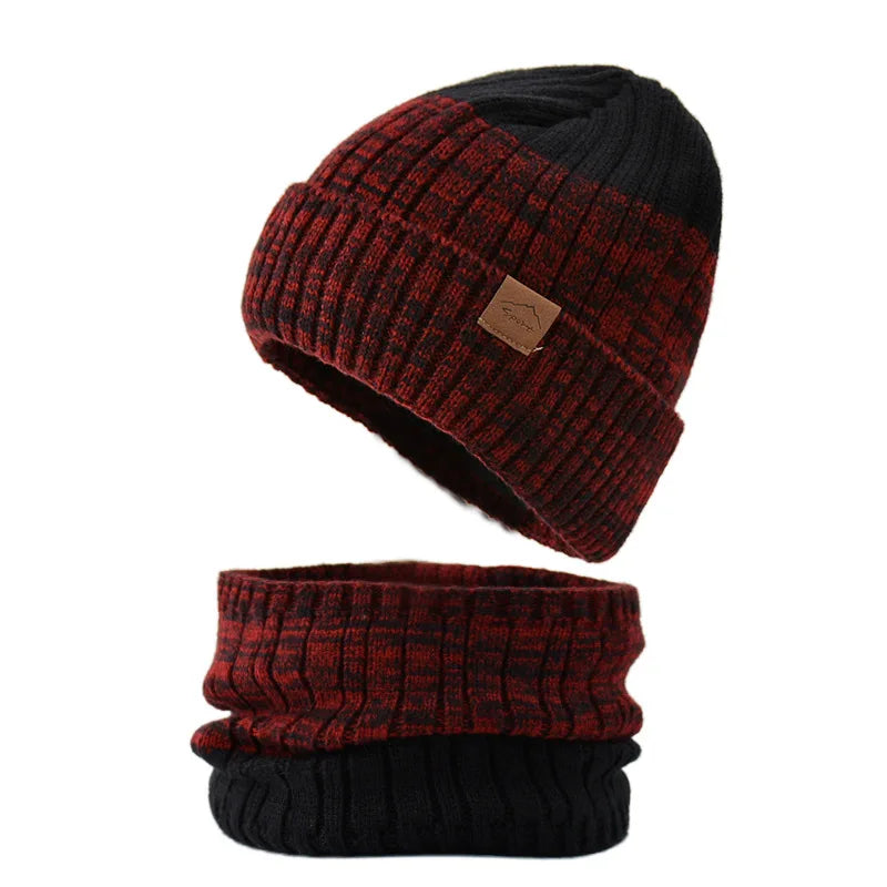 Winter Hat for Men Pullover Hat Scarf Sets Plush Velvet Fleece Lined Women Thick Warm Beanie Hat Balaclav Knitted Hat Caps Male