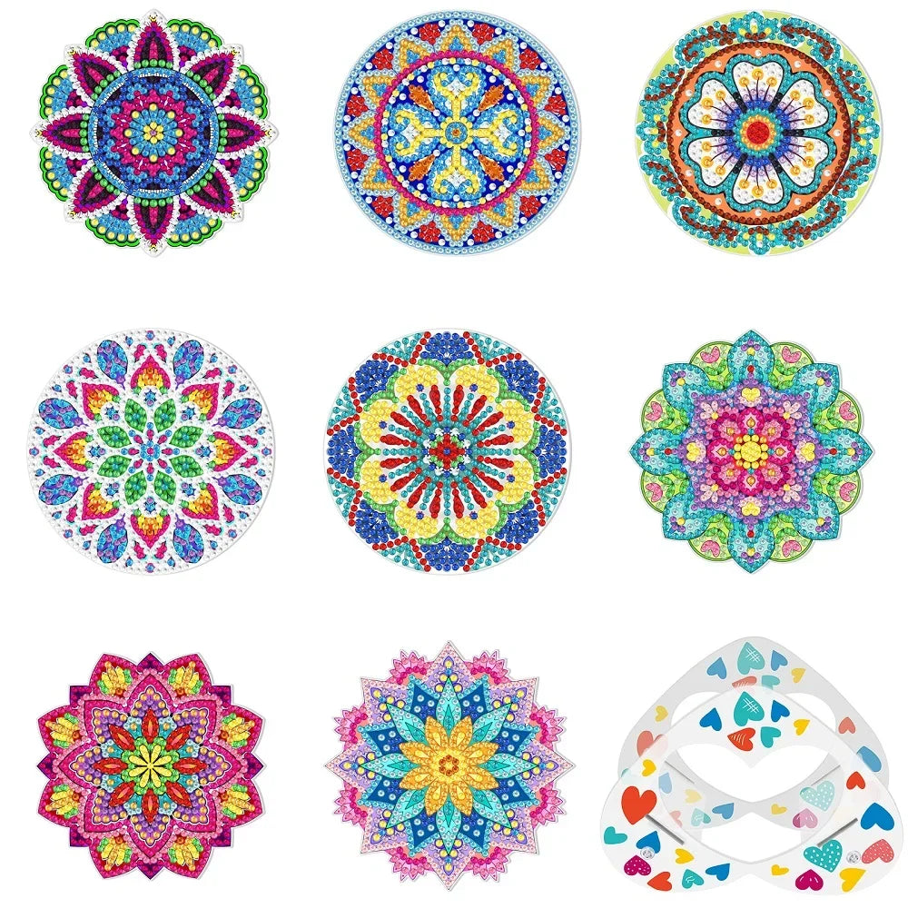 8Pcs DIY Diamonds Painting Coaster Animal Flower Non-slip Anime Art Mosaic Cup Cushion with Rack Rhinestones Paintings Decor