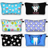 Cartoon Teeth and Tooth Fairy Print Cosmetic Case Women Makeup Organizer Dental Hygienist Girls Storage Bags Ladies Make Up Bag