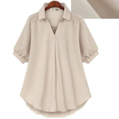 Plus Size 2024 New Clothing Short-Sleeved Women Loose Appear Thin Personality Fashion Double Color Blouses Female Casual K3199