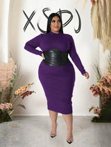 Zipper Dress Tight Ladies Mid Length Plus Size Leather Woman Dress One Piece Long Sleeved Elegant Birthday Dress Fast Express