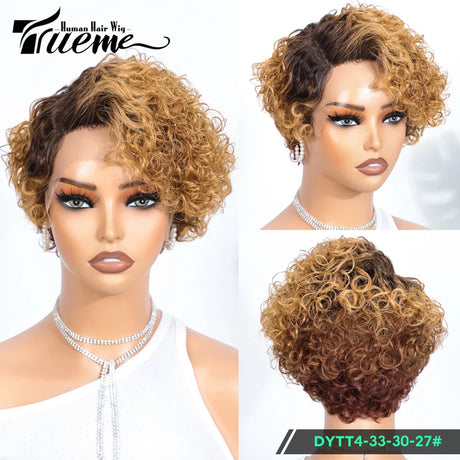 Short Pixie Curly Bob Wig Lace Front Human Hair Wigs For Women Colored Brazilian Deep Curly Transparent Lace Part Human Hair Wig