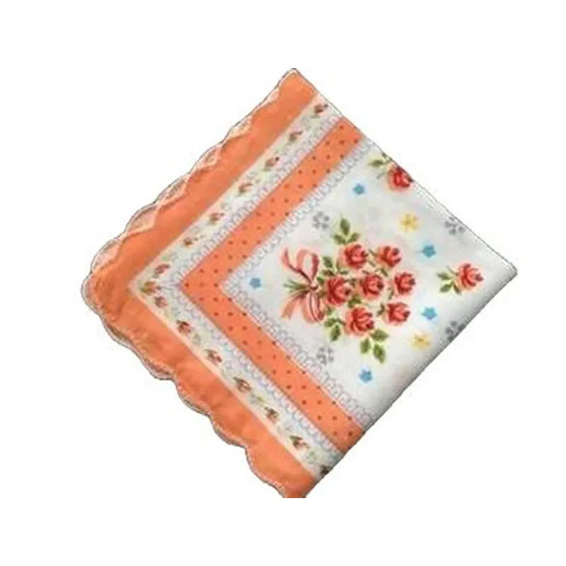 10pcs/lot Vintage white Ladies lace Handkerchief Cotton Flowers Women men children print square face hand towels wedding Gifts