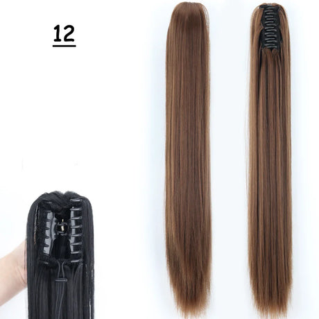 Synthetic Claw Clip On Ponytail Hair Extensions Long Straight 24" Heat Resistant Pony Tail HairPiece BlackBrown Blonde Hairstyle