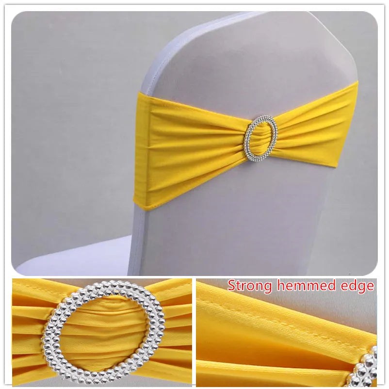 10pcs 50pcs Stretch Spandex Chair Sash Band With Round Buckle Elastic Wedding Chair Bow Tie For Hotel Party Decoration