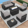 7/8 Pieces Outdoor Patio Furniture Set with  Fire Pit Table Rattan Sectional Sofa Conversation Sets Moden Set for Garden