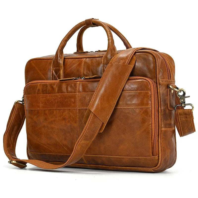 Newsbirds Men Briefcase Business Shoulder Bag Leather Messenger s Computer Laptop Handbag Men's Travel s 15" Male