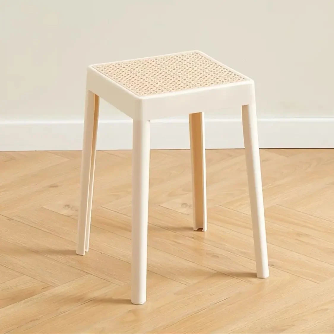 Stackable Storage Bench Stool Plastic Rattan Stools Portable Vanity Chair Stool Dining Stool Living Room Space Saving Furniture